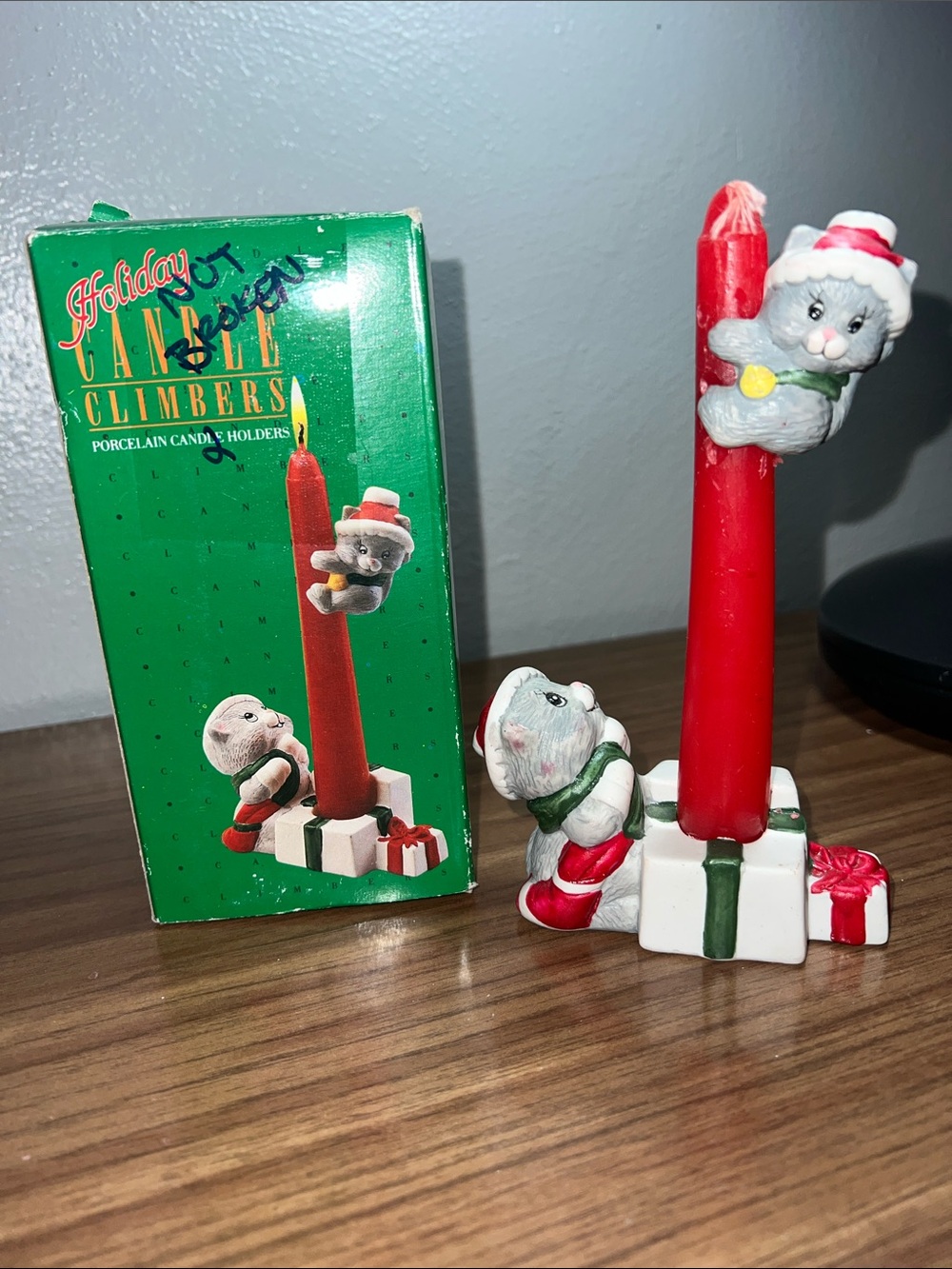 Vintage Holiday Candle Climbers Porcelain Candle Holder - Red/White